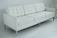 White Leather Button Tufted Knoll Style Sofa 9