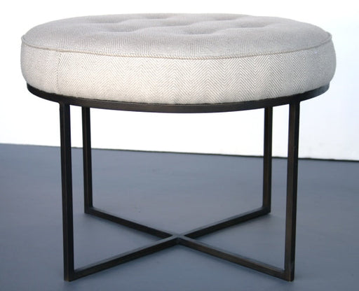 Jonathan Footstool in Antique Bronze with Stone Linen Tufted Upholstery 8