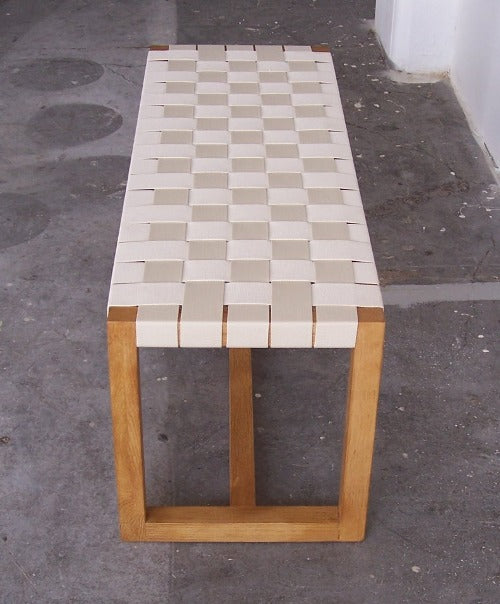Set of 2 Limed Blonde Wood Bench with Natural Web Straps2 7
