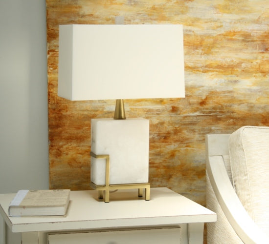 Rectangular Marble and Vintage Brass Lamp 9