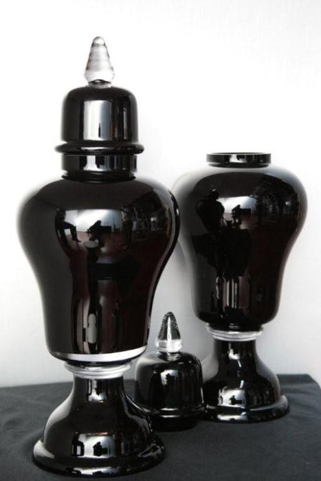 Monroe Black Glass Urn with Lid 8