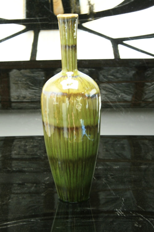 Tall Green Striated Bottle Vase 7