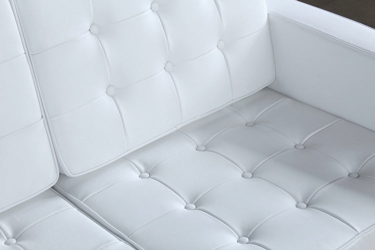 White Leather Button Tufted Knoll Style Sofa
