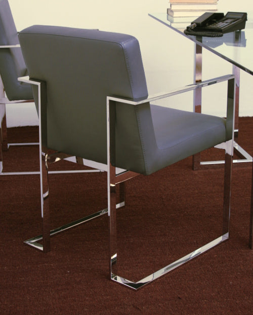 Gray Leatherette and Polished Stainless Steel Arm Chair