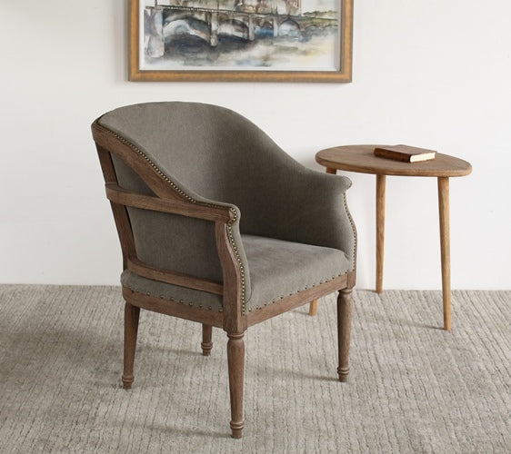 Exposed Wood Frame Arm Chair with Nailhead Trim