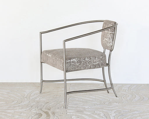 AC211 Chrome Tube Arm Chair with Flame Stitch Chenille Upholstery