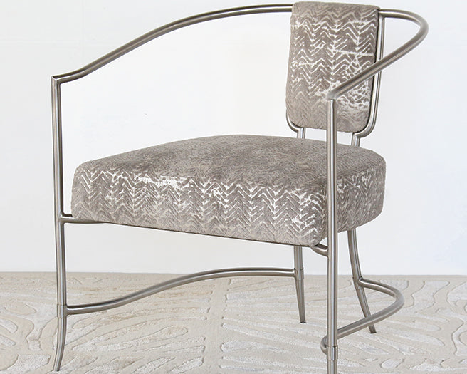 AC211 Chrome Tube Arm Chair with Flame Stitch Chenille Upholstery