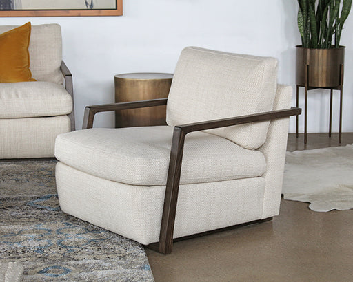 CC227 - Open Arm Oak Framed Chair in Taupe 