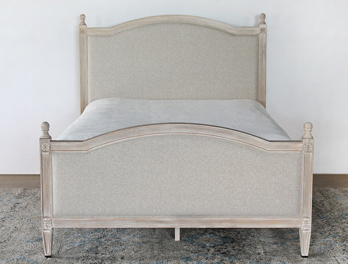 BED84 - Washed Elm Bed With Upholstered Headboard