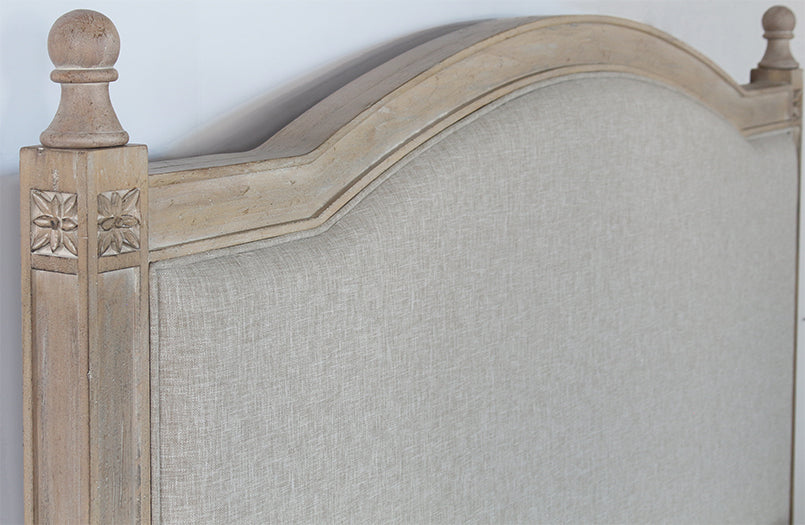BED84 - Washed Elm Bed With Upholstered Headboard