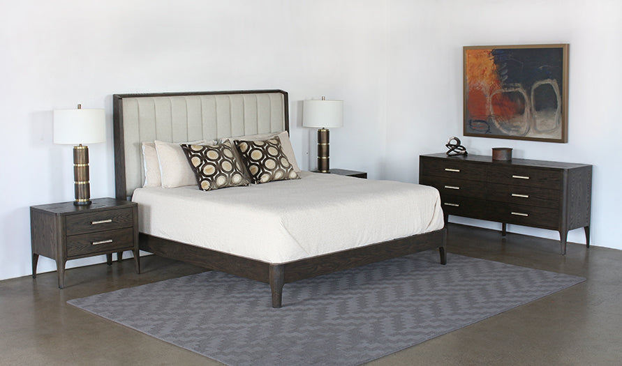 BED86 - Sable Brown King Bed With Channel Back Upholstery