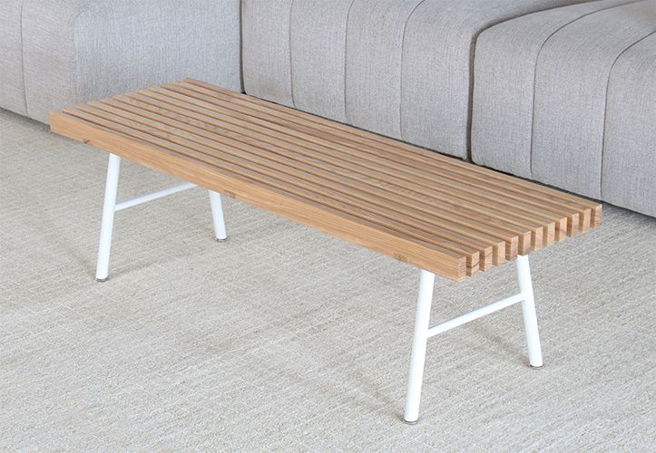 Modern Blonde Wood Slatted Bench With White Base