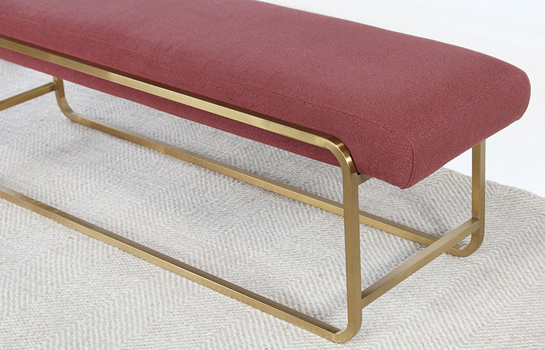 BH108 - Light Maroon Bullnose Bench With Brass Base