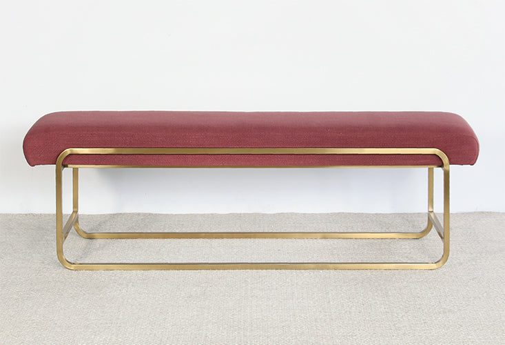 BH108 - Light Maroon Bullnose Bench With Brass Base