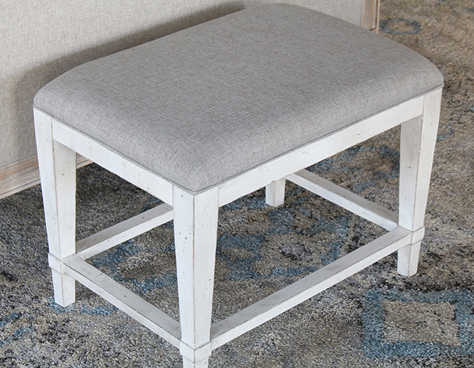 BH110 - Antique White Bench With Dove Grey Linen
