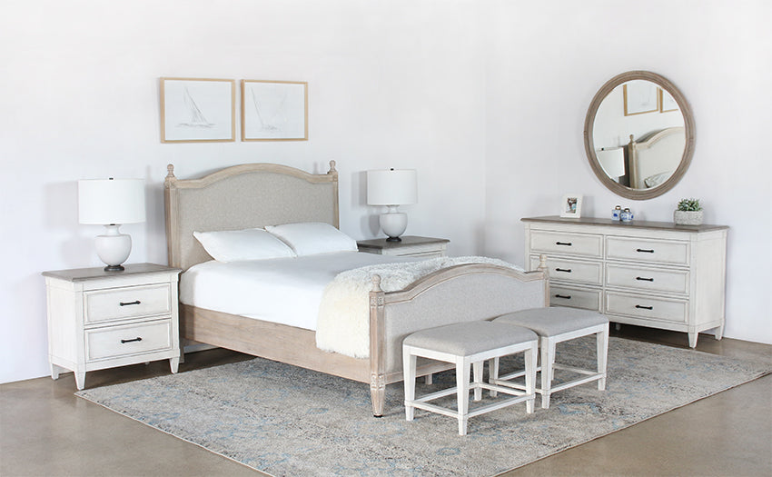 BH110 - Antique White Bench With Dove Grey Linen