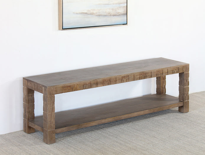 Brown Carved Accent Bench
