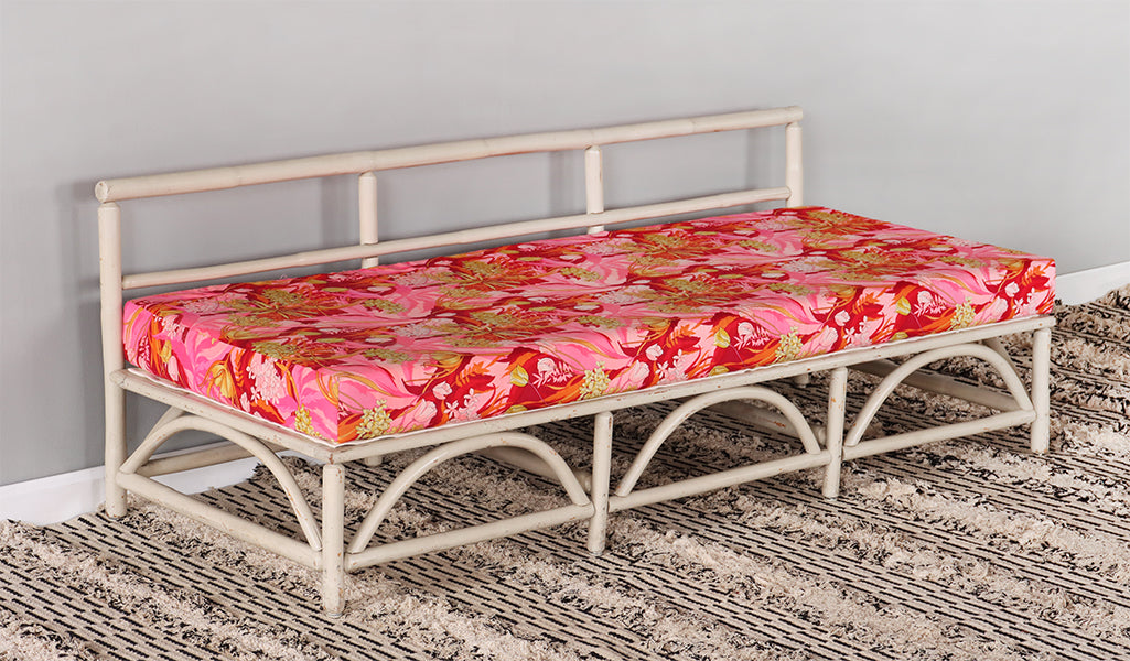 Vintage Floral Print & White Bamboo Bench