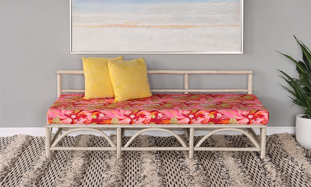 Vintage Floral Print & White Bamboo Bench