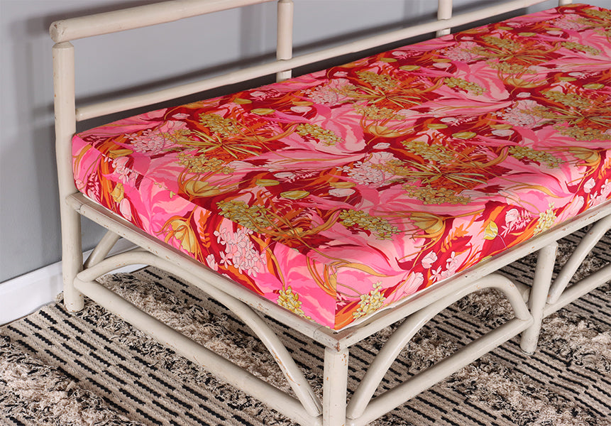 Vintage Floral Print & White Bamboo Bench