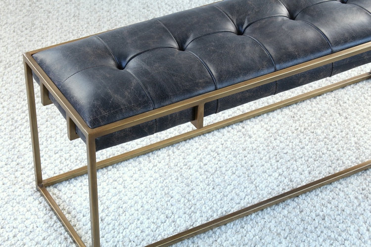 BH85 Oxford Bench in Antique Brass and Aged Leather