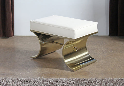 BH87 Jet Set Vanity Bench in White Leather with Brass Base