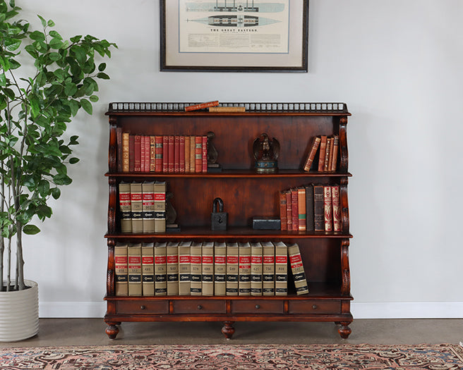 Vintage Wood and Leather Bookshelf with Brass Accents