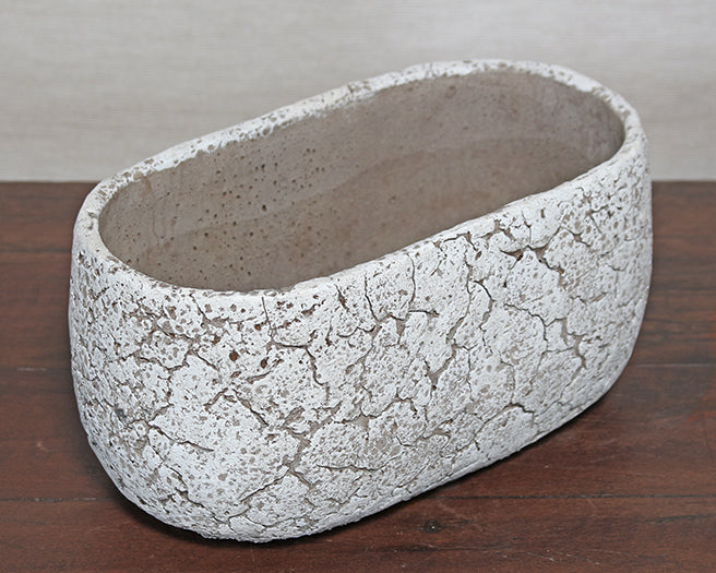 BOWL53 - Small Off White Oval Cement Pot