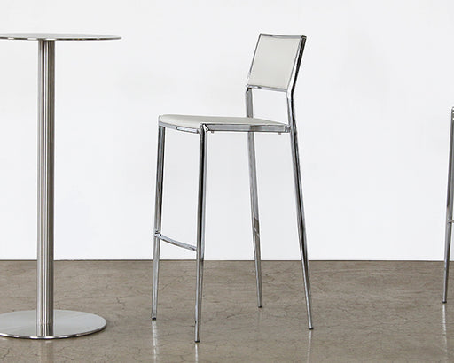 BS61 - Polished Chrome Bar Stool in White 