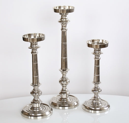 CAN56 Small Nickel Finish Pillar Candle Holder