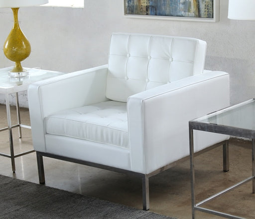 CC105 White Leather Buttton Tufted Knoll Style Club Chair
