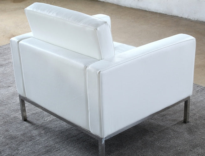 CC105 White Leather Buttton Tufted Knoll Style Club Chair