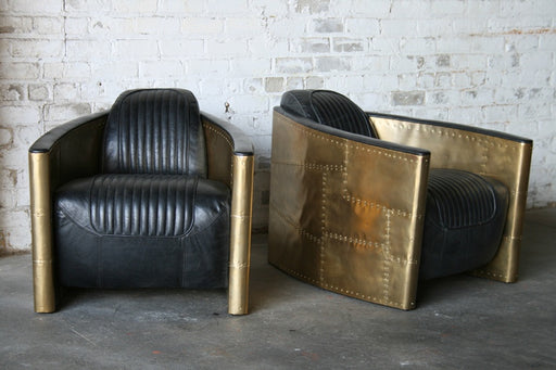Distressed Black Leather Club Chair with Riveted Brass 1