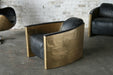 Distressed Black Leather Club Chair with Riveted Brass 2 1