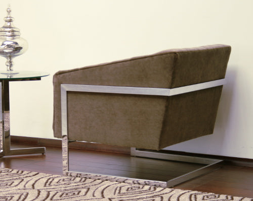 Taupe Velvet Tufted Chair with Chrome Frame