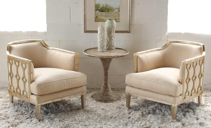 Pale Gold Gilt Fretwork Club Chair