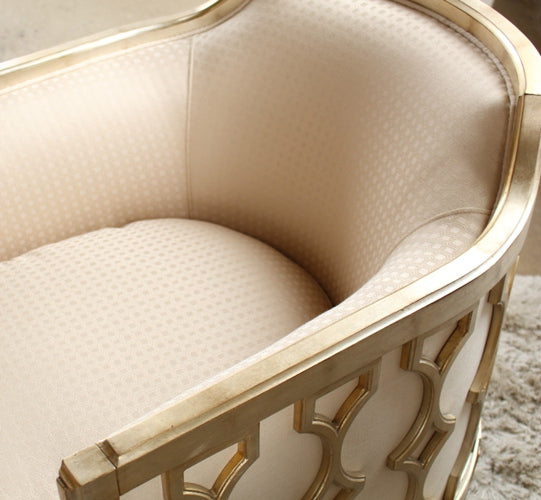 Pale Gold Gilt Fretwork Club Chair