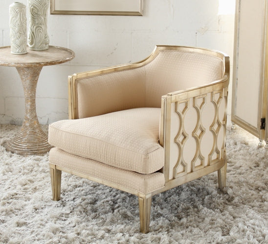 Pale Gold Gilt Fretwork Club Chair