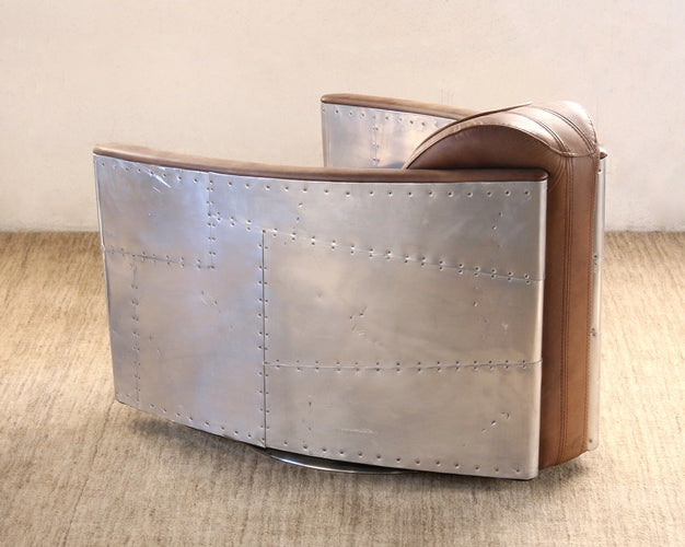 Distressed Brown Leather Club Chair with Riveted Stainless Steel