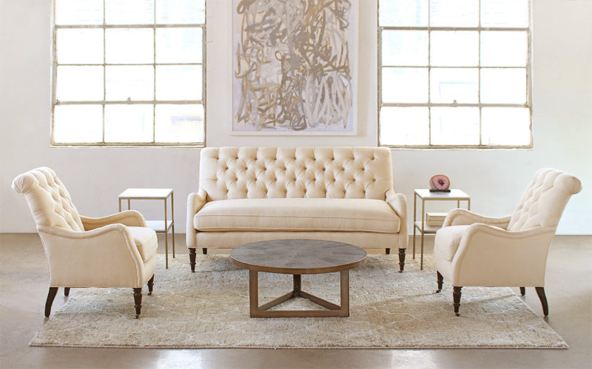 Tightback Tufted Club Chair in Linato Cream