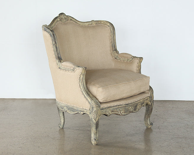 Antiqued Louis Club Chair With Taupe Upholstery