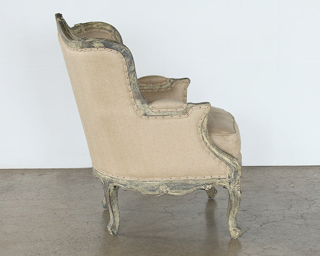 Antiqued Louis Club Chair With Taupe Upholstery