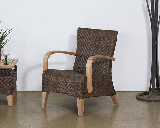 CC301 - Brown Outdoor Club Chair With Wooden Arms