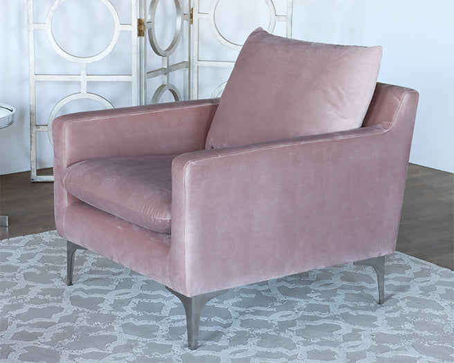 Blush Velvet Club Chair On Brushed Stainless Legs