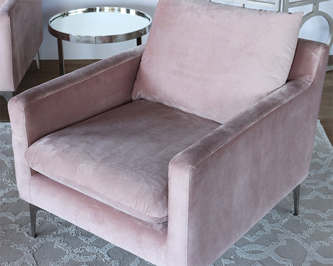 Blush Velvet Club Chair On Brushed Stainless Legs
