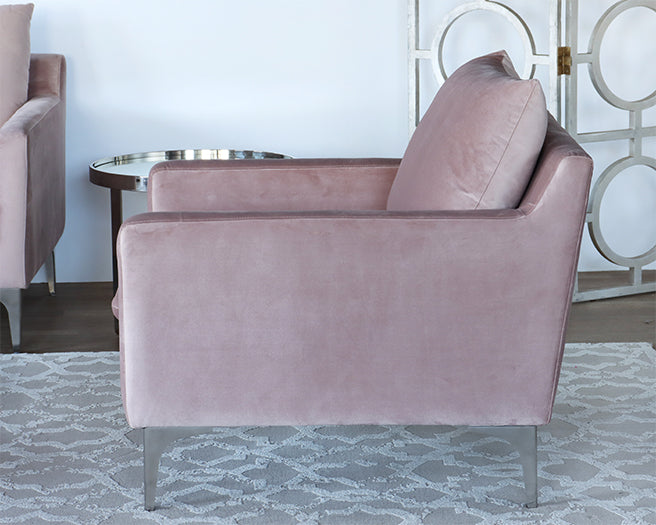 Blush Velvet Club Chair On Brushed Stainless Legs