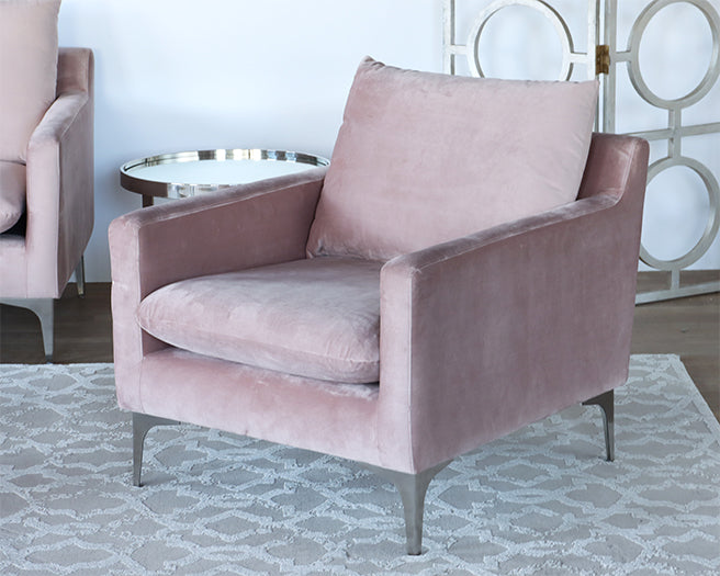 Blush Velvet Club Chair On Brushed Stainless Legs