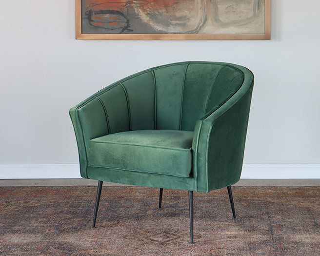 Moss Velvet Green Channeled Back Club Chair