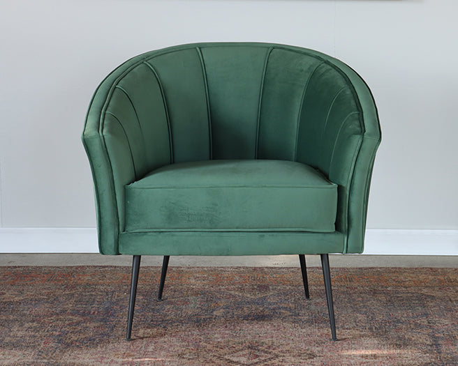 Moss Velvet Green Channeled Back Club Chair
