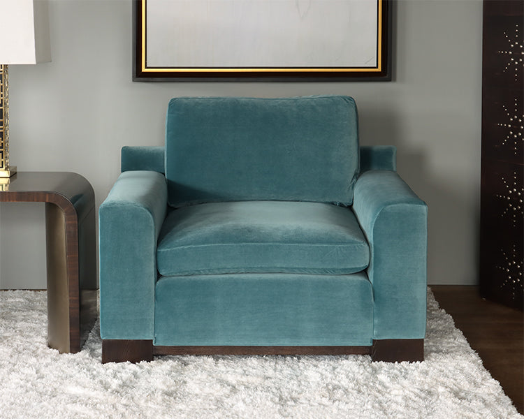 Turquoise Velvet Club Chair w/ Black Ash Feet
